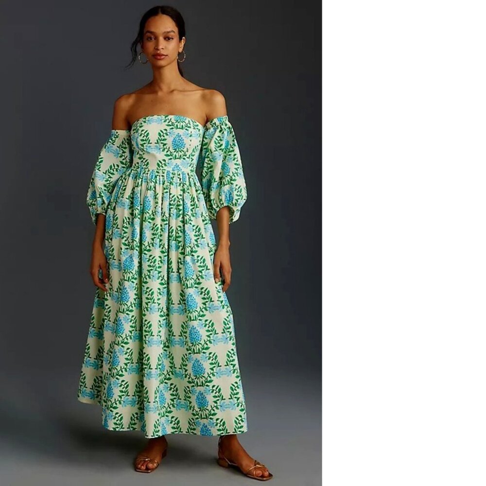 NWT Anthropologie Let Me Be Long-Sleeve Printed Midi Dress XS